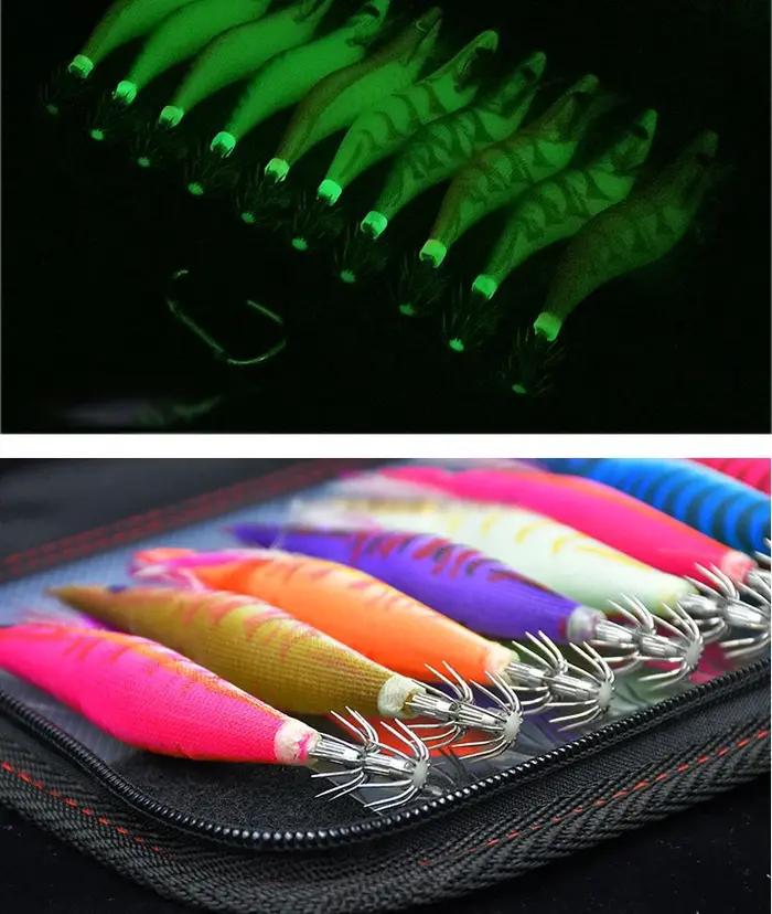 10 pièces lumineux calmar leurre gabarit crochet appât crevette poulpe seiche leurre plombs crevette