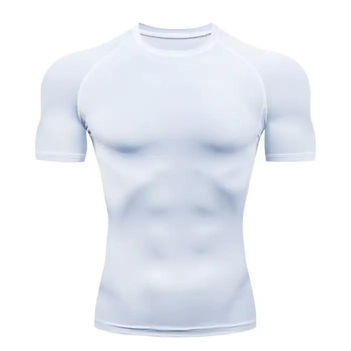 Hommes course Compression T-shirt à manches courtes Sport t-shirts Gym Fitness sweat mâle Jogging su