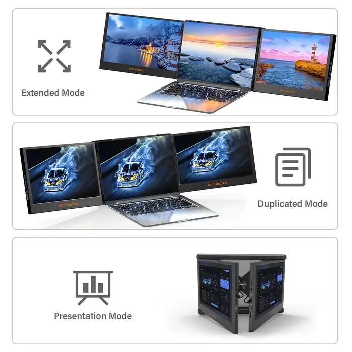 Écran portable GTMEDIA 11.6 pouces FHD IPS triple écran extensible pour ordinateur chasse visionnage cartes