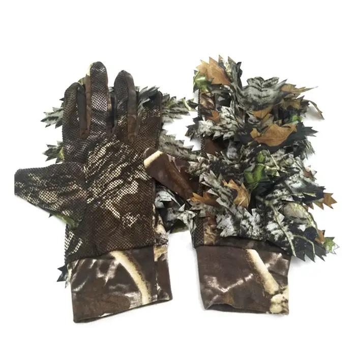 Gants de chasse camouflage 3D feuilles antidérapants avec points silicone pour pêche et chasse
