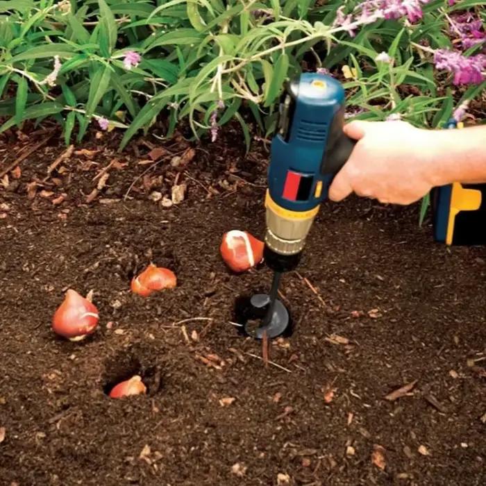 Tarière spirale pour jardinage – Perceuse manuelle ou électrique pour la plantation de fleurs et de légumes et l'ameublissement du sol
