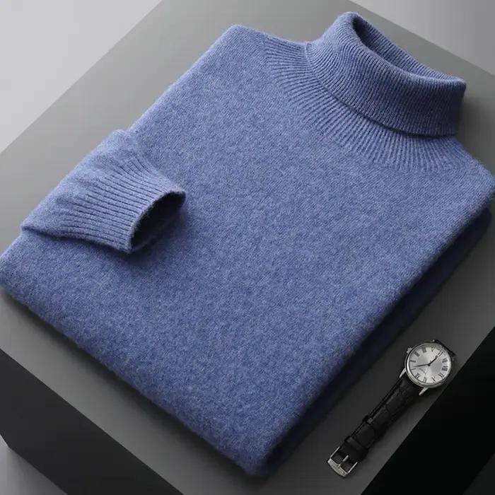 Pull une pièce à revers haut pour homme, 100% laine Pure, prêt à porter, automne et hiver, tricoté d