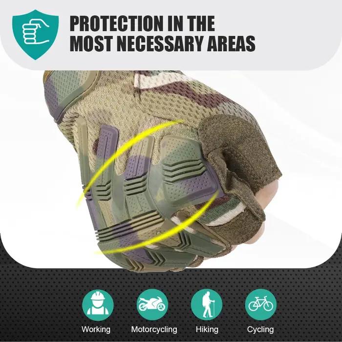Gants tactiques mi-doigts antidérapants - Protection anti-choc pour chasse et sports outdoor