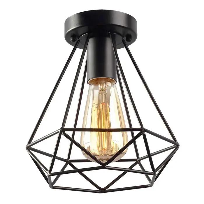 Plafonnier Vintage encastré abat-jour en fer noir industriel E27 suspension grille Cage chambre cuis