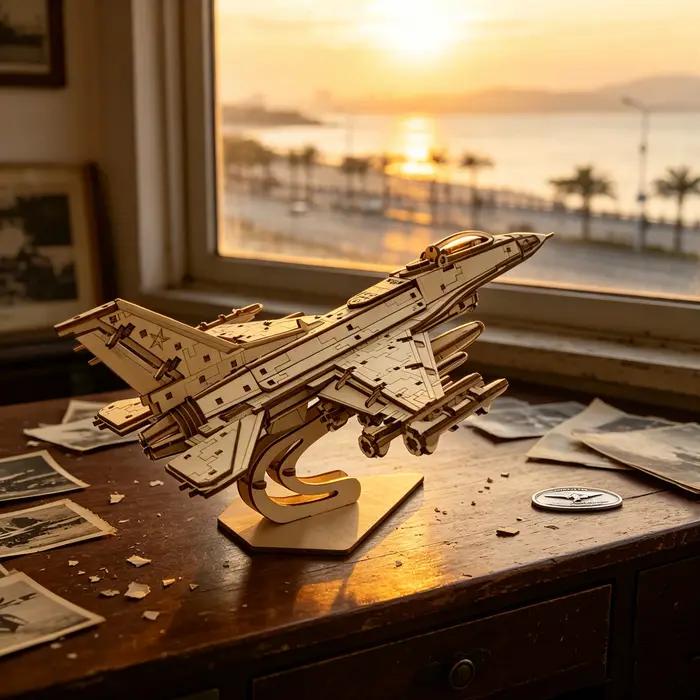 Modèle de puzzle 3D en bois de chasseur aérien, avion militaire à assembler soi-même avec support de présentation, décoration de bureau à collectionner