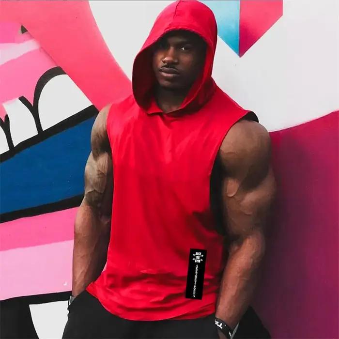 Vêtements de gymnastique à capuche été coton Fitness débardeurs côté ouvert hommes entraînement Muscles gilets