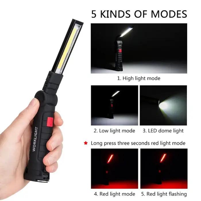 Lampe de poche magnétique LED COB, Portable, Rechargeable par USB, lampe suspendue avec batterie int