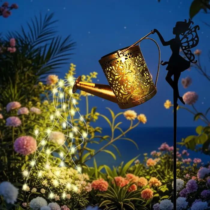 1 PC arrosoir solaire lumières, cascade extérieure jardin chaîne fée lumières, lumière de Projection