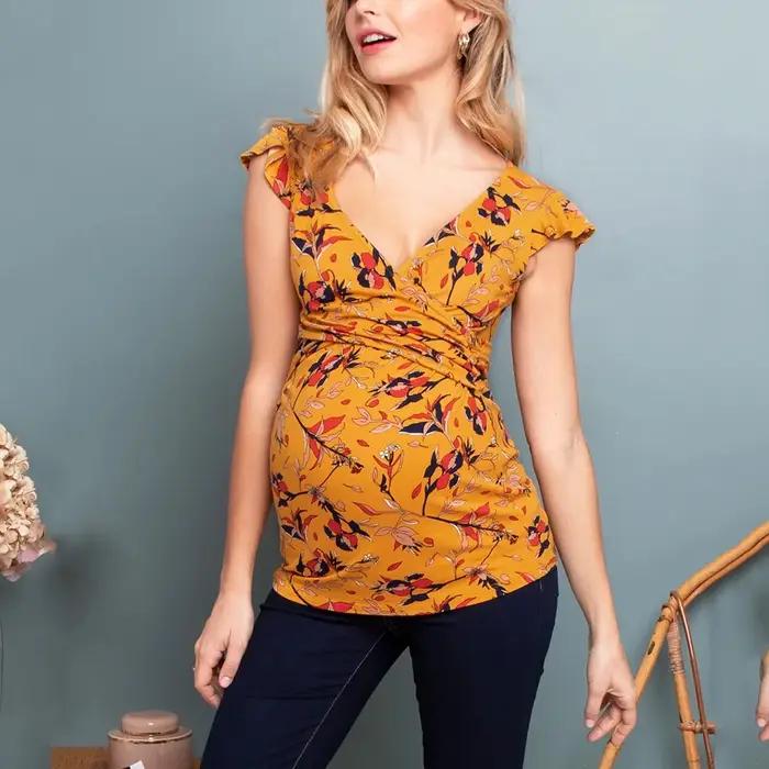 T-shirt polyester drap fin ALTERVêtements d'allaitement pour femmes enceintes style sport col en V occassions spéciales maternité