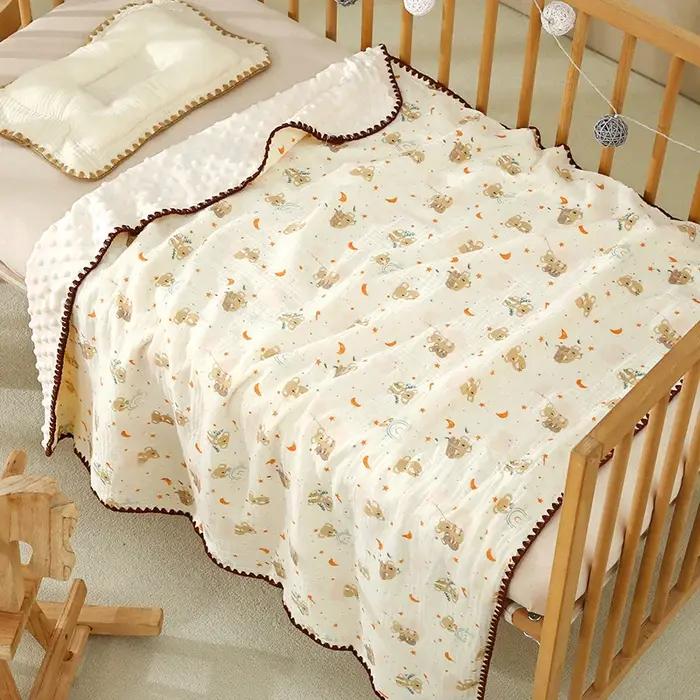 Couverture imprimée ours en coton double gaze pour bébé de 1 à 3 ans pour sorties de bain et couches confortables occasions spéciales
