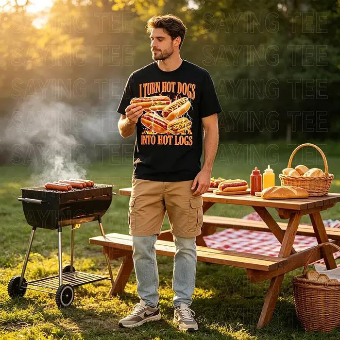 T-shirt humoristique Y2K pour hommes : « Je transforme les hot-dogs en bûches chaudes » - Meme Hotdog, blague drôle, vêtement graphique pour les passionnés de cuisine