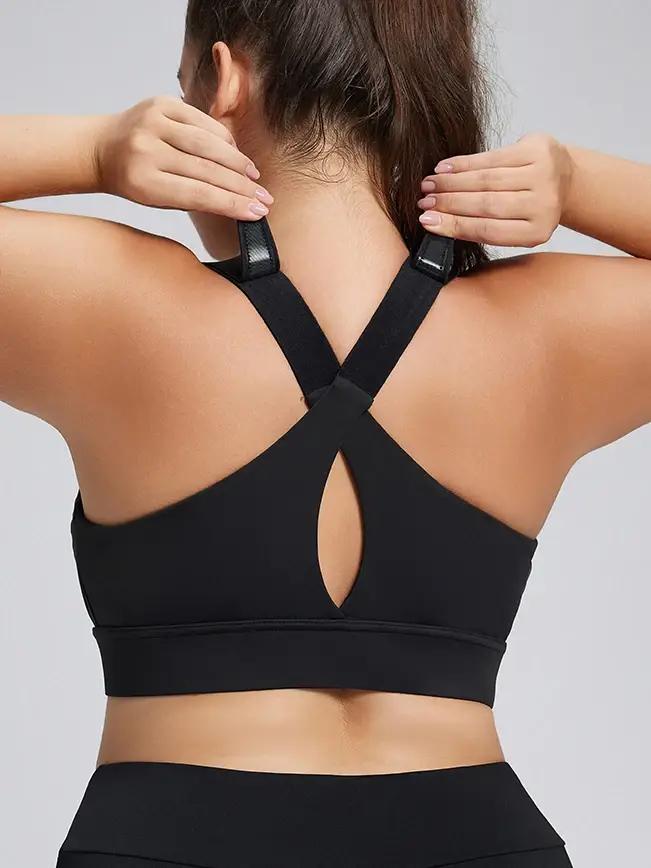 【Taille Plus】Soutien-gorge de sport, fermeture à glissière avec design push-up, soutien réglable, bonnets fixes, peut être porté à l'extérieur, niveau de soutien moyen, adapté aux sports, au fitness,
