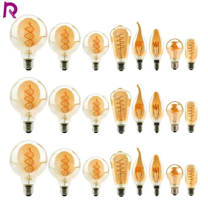 Ampoule LED à filament en spirale rétro A60 C35 ST64 T45 G80 G95 G125 T1225 4W E27 220V Dimmable Lam