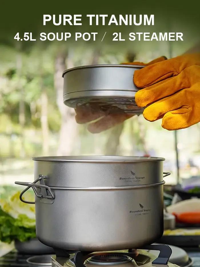 Marmite à soupe en titane pur, cuiseur vapeur, Ultra légère, grande capacité, ustensiles de cuisine