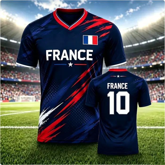 Maillot de football France pour hommes et femmes avec imprimé drapeau, T-shirt de sport respirant à