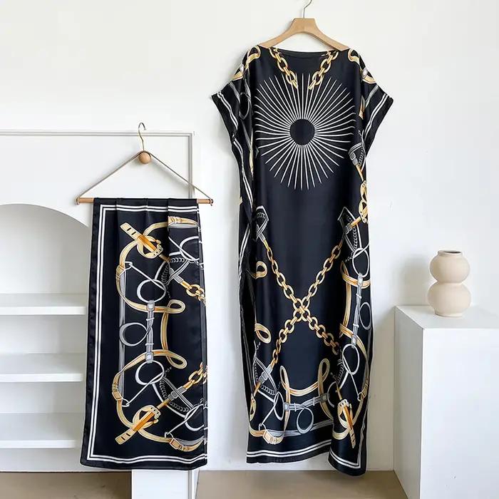 NOUVELLE Robe d'été imprimée tendance avec grande écharpe