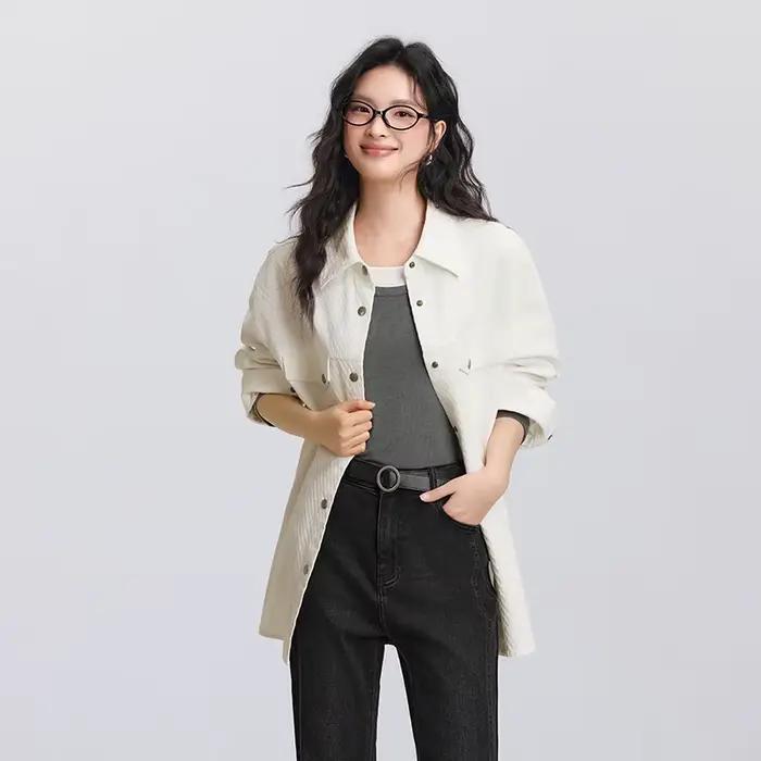 Semir chemise à manches longues femmes mi-longue motif diamant coton 2025 nouveau printemps haut sur