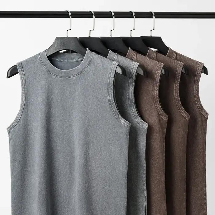 230g pur coton européen et américain haute rue rétro lavé en détresse gilet sans manches hommes déco