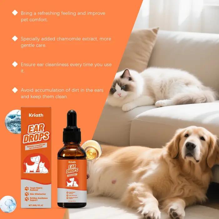 Gouttes pour le soin des oreilles des chiens et chats, supprime les démangeaisons et les odeurs, solution antifongique, nettoyage doux pour oreilles d'animaux de compagnie liquide 30ml