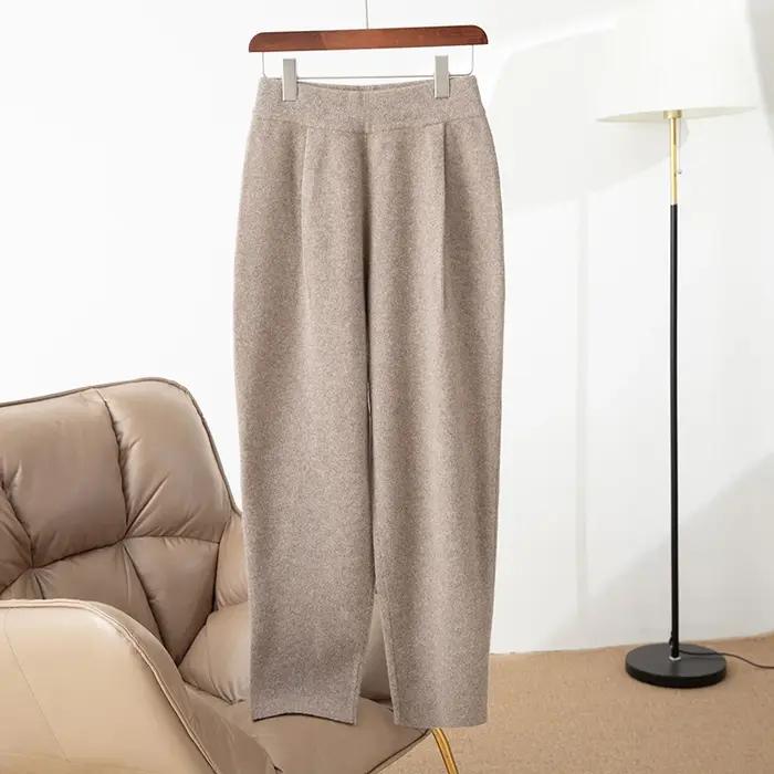 Pantalon sarouel tricoté pour femme, laine mérinos, populaire, chaud, froissé, nouveau style, automne et hiver, 100%, 2024