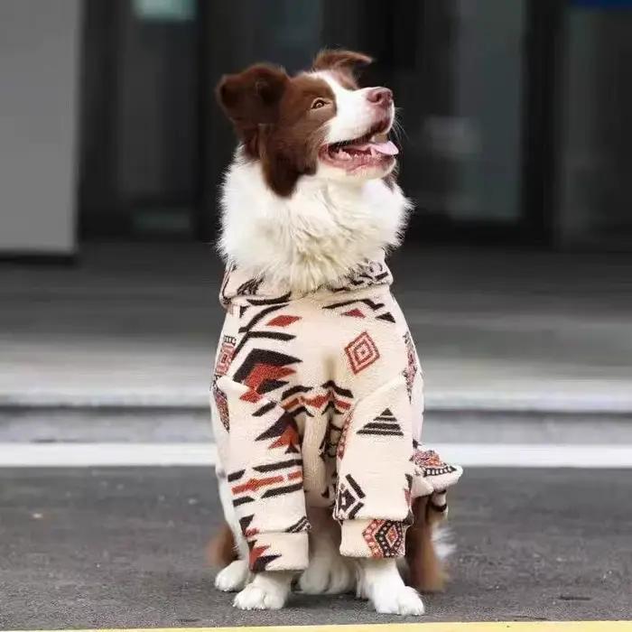 Manteau à capuche en polyestère pour chiens de taille moyenne et grande, vêtement thermique rétro pour automne et hiver, cadeau pour border collie, doberman, labrador, rottweiler