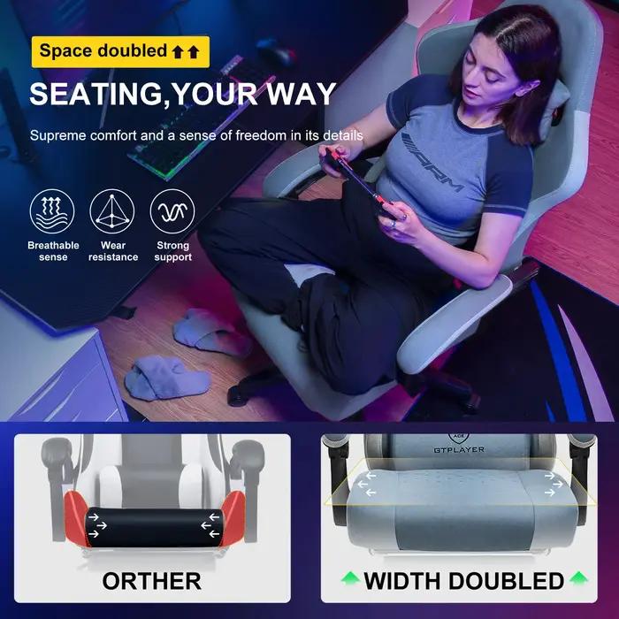 GTPLAYER Chaise de jeu avec coussin à ressorts ensachés, accoudoirs et repose-pieds à liaison, chais