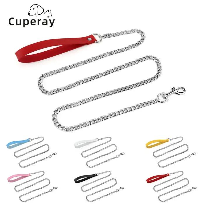Laisse pour chien en métal avec poignée confortable, sécurité améliorée et confort, chiens de taille moyenne et petite, 120cm