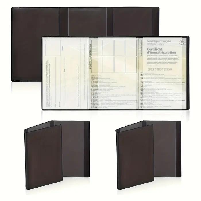 Lot de 1/2/3 pochettes noires pour cartes d'assurance, certificat d'enregistrement, étui de protection, portefeuille en plastique transparent pour documents