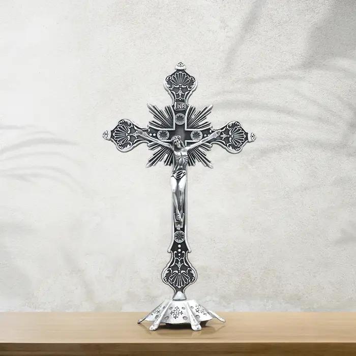 Sculpture de Crucifix de jésus, Statue de croix de jésus, Figurine catholique, Crucifix debout pour