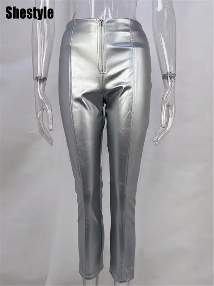 Shestyle PU cuir fermeture éclair mouche crayon pantalon femmes maigre élégance taille haute Sexy at