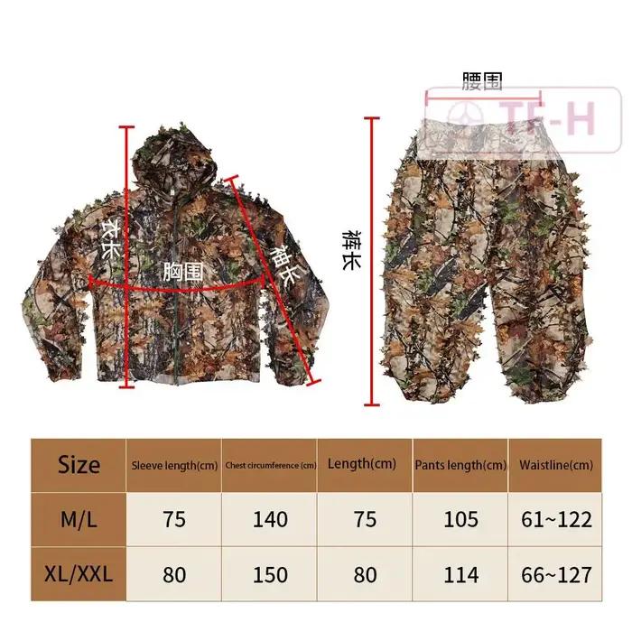 Anti-lumière infrarouge mince feuilles 3D Camouflage tactique vêtements de chasse veste à capuche pantalon