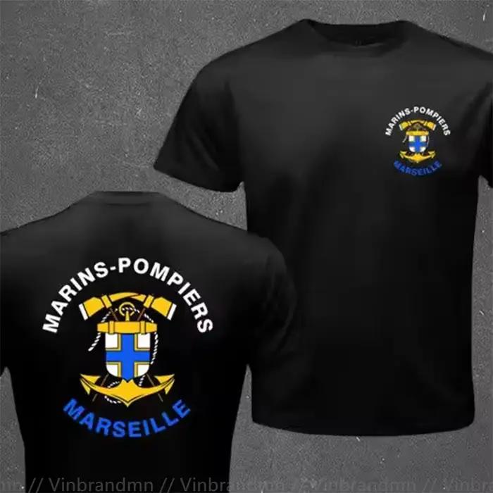 Marins français pompiers Marseille bataillon de feu Naval T-shirt hommes à manches courtes décontracté 100% coton