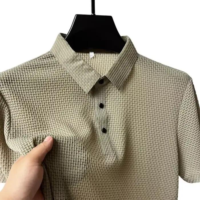 Nouveau T-shirt Polo d'été pour homme à manches courtes ajouré en soie glacée respirante, style prof