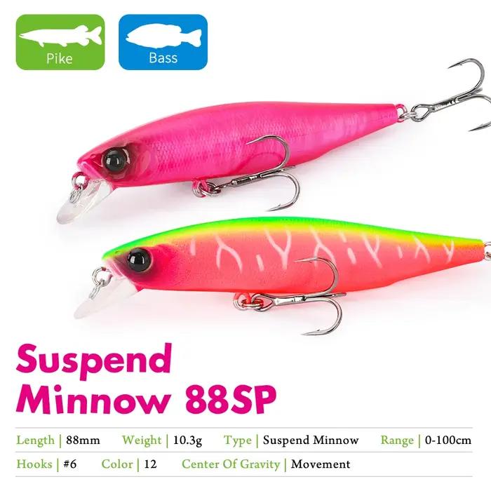 TSURINOYA 88mm 10.3g 88SP vairon suspendu DW76 longue coulée leurre de pêche brochet bar Jerkbait at