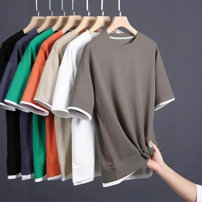 T-shirt décontracté à manches courtes et col rond en soie glacée Rui Tong pour homme