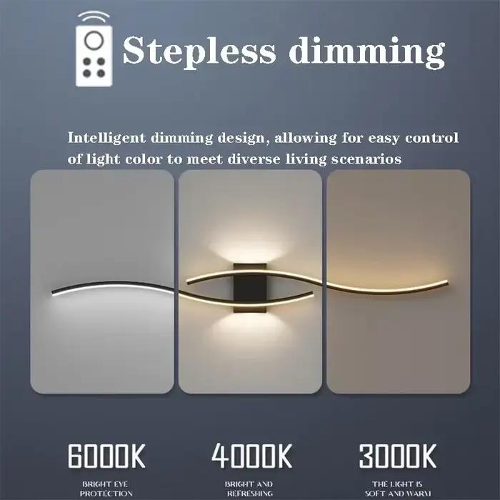 Moderne LED bande applique Double courbe télécommande lumière chevet décor noir or appliques murales