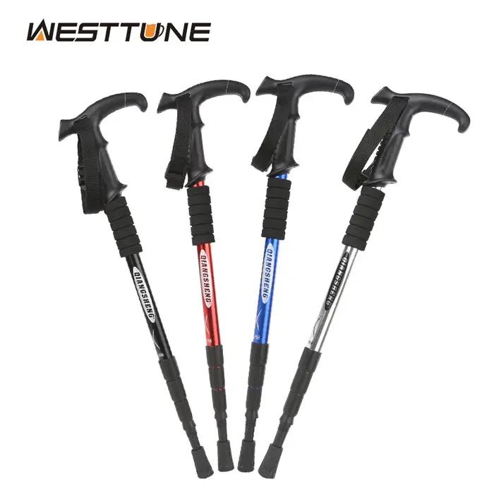 Canne de randonnée pliante WEST TUNE bâton télescopique 4 sections pour randonnée camping et escalade polyvalente ajustable en plastique et aluminium