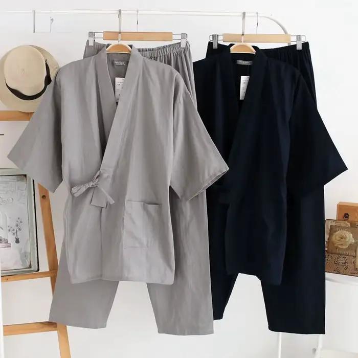Ensemble Pyjama Traditionnel Japonais pour Homme, Kimono Haori, Entrée, Chemise de Nuit, Style Japonais 007, Vêtements de Nuit, Tenues Obi, Grill Asiatique