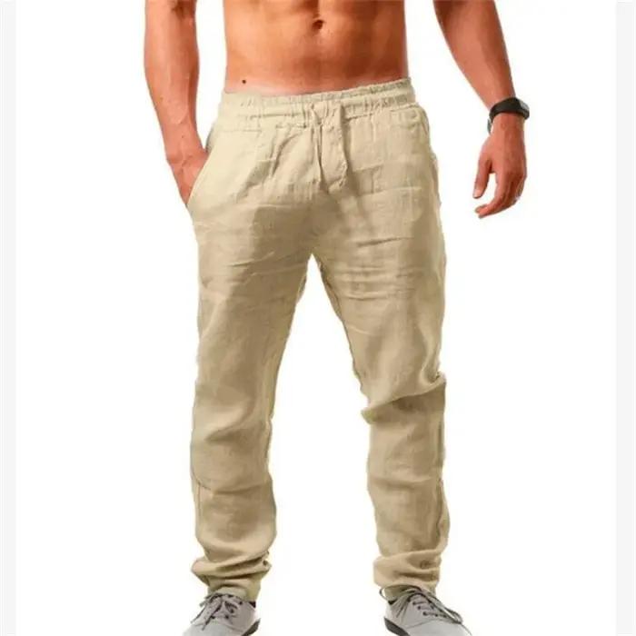 Pantalon jogger homme en coton lin élastique pour sport et casual taille grande