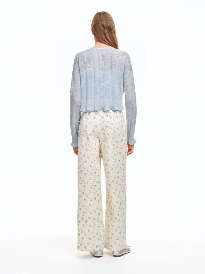 DUSHU 2026 – Pantalon droit en coton 100 % à imprimé floral frais pour femme – Pantalon décontracté