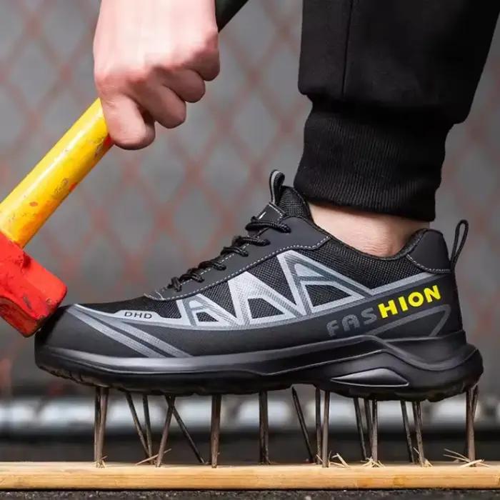 Chaussures de sécurité pour homme anti-écrasement anti-perforation bout en acier résistantes à lusure baskets indestructibles pour travailleurs constructions ateliers usines