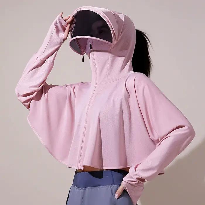 Cape de protection solaire en soie glacée pour femmes, style décontracté, six couleurs, protection UV supérieure, manches chauve-souris, fermeture éclair totale, confort maximal pour les journées chaudes