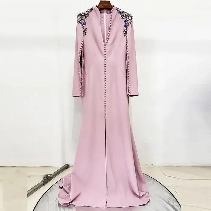Robe Maxi brodée en polyester et élasthanne avec diamants perlés pour femmes, col en V, ajustement mince, disponible en plusieurs tailles et couleurs, pour diverses occasions