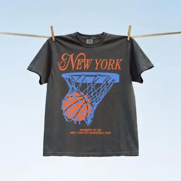T-shirt de basketball New York pour hommes et femmes, 100 % coton, été 2026, motif rétro NYC, vêteme