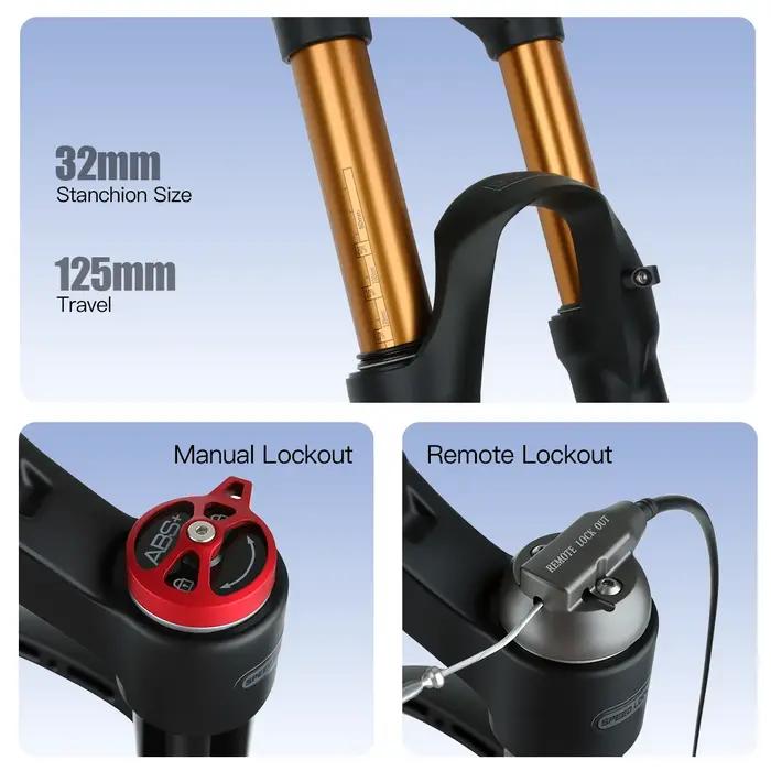 BOLANY Fourche de Vélo à Rebond Réglable, Suspension Avant d'Air VTT, 26/27,5/29 Pouces,Débattement
