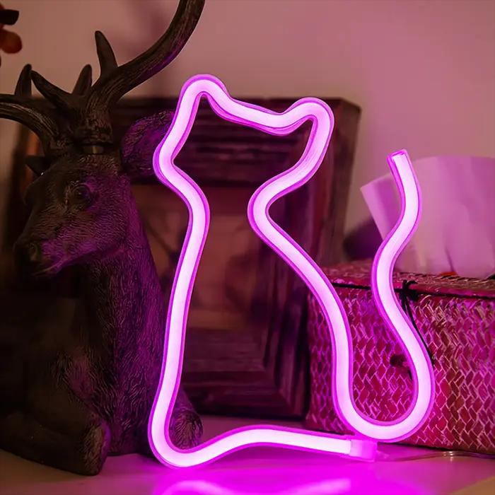 Néon LED chat, alimenté par USB/batterie, cadeau d'anniversaire pour garçons et filles, chambre à co