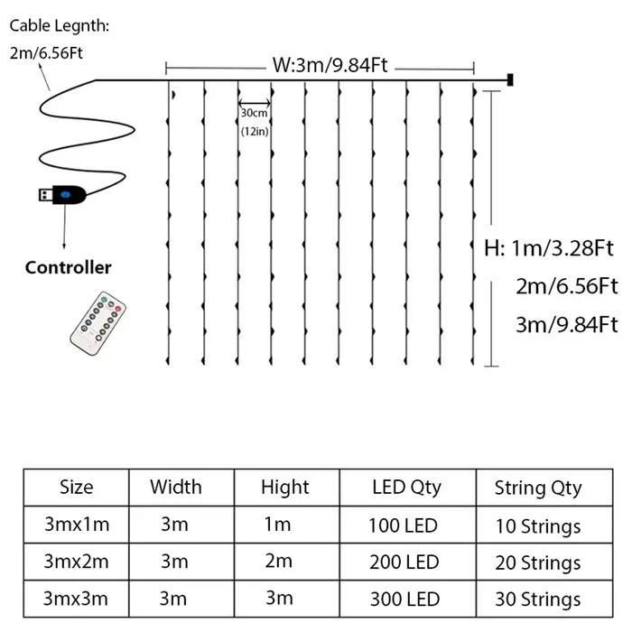 Lumières dégradées de rideau de LED, batterie USB, 62 guirlandes lumineuses, guirxiété de Noël, fête