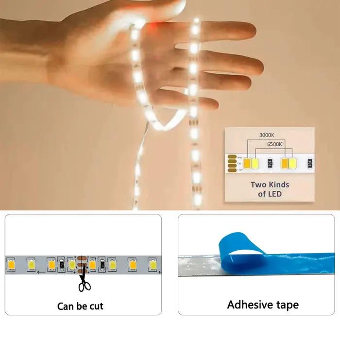 2835 bande lumineuse LED double couleur DC 5V 12V 24V 120 180 240 336 LED/M 5MM 8MM 12MM de large PC