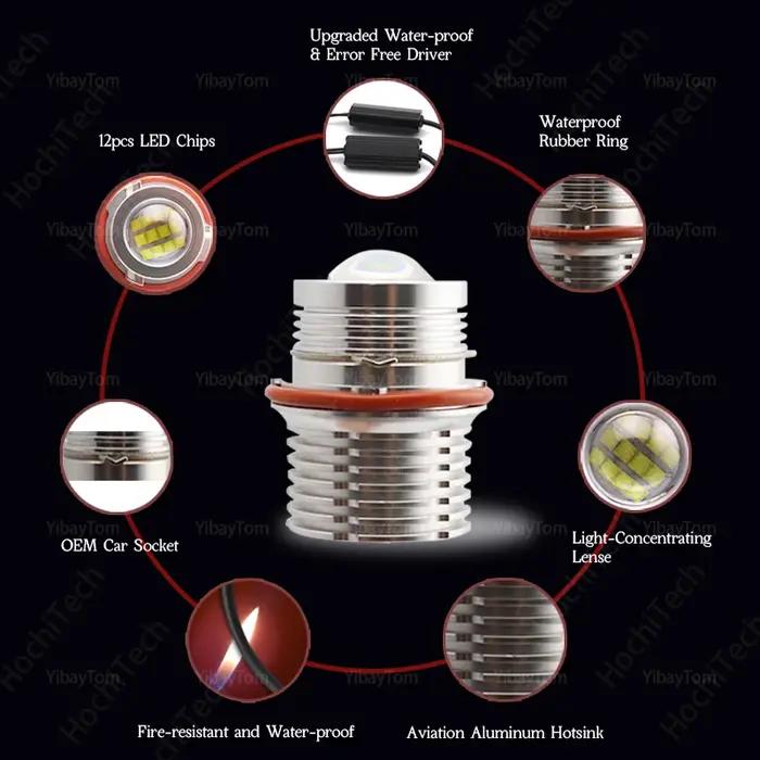 Ampoules de feux de position LED pour BMW, 120W, Canbus Brave Free, Angel Eyes, BMW X5 Series E53 3.