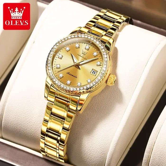 Montre automatique femme OLEVS-7003 étanche lumineuse calendrier luxe 2025 pour chasseuses élégantes